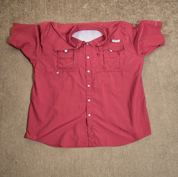 Columbia Shirt Mens XXL Red PFG Vented Fishing Button Up Short Sleeve - Picture 1 of 11